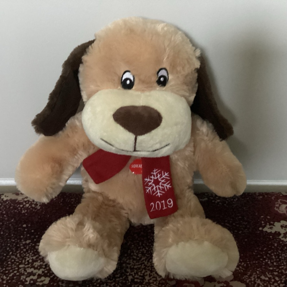 Plush Dog Toy with Red Scarf